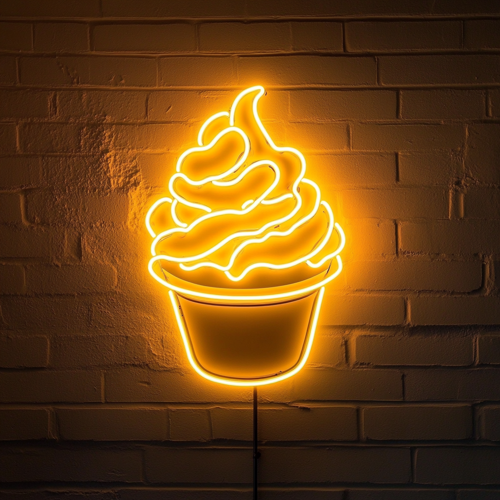Funnel Cake with Powdered Sugar - Yellow Neon Sign, 18 Inches