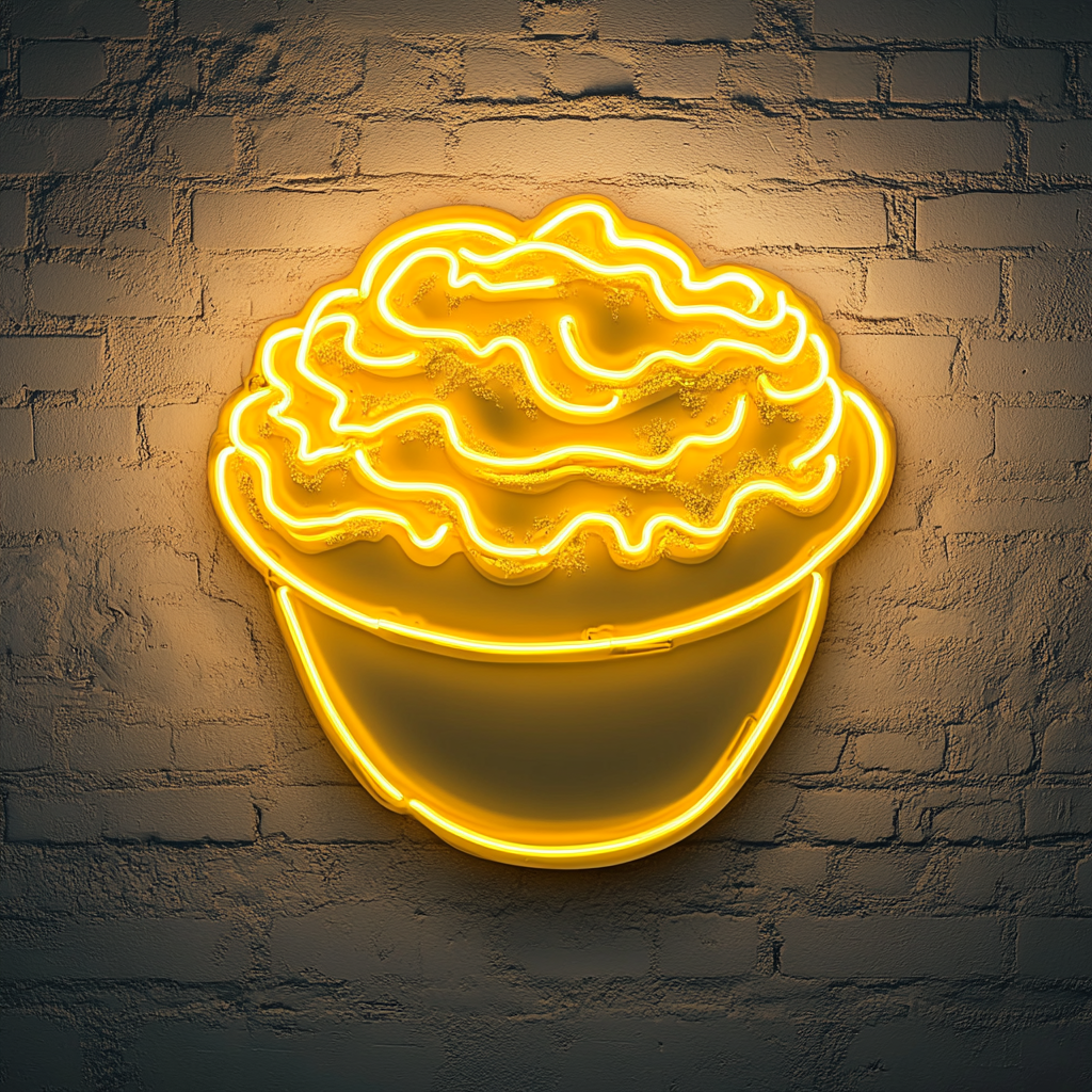 Funnel Cake with Powdered Sugar - Yellow Neon Sign, 18 Inches