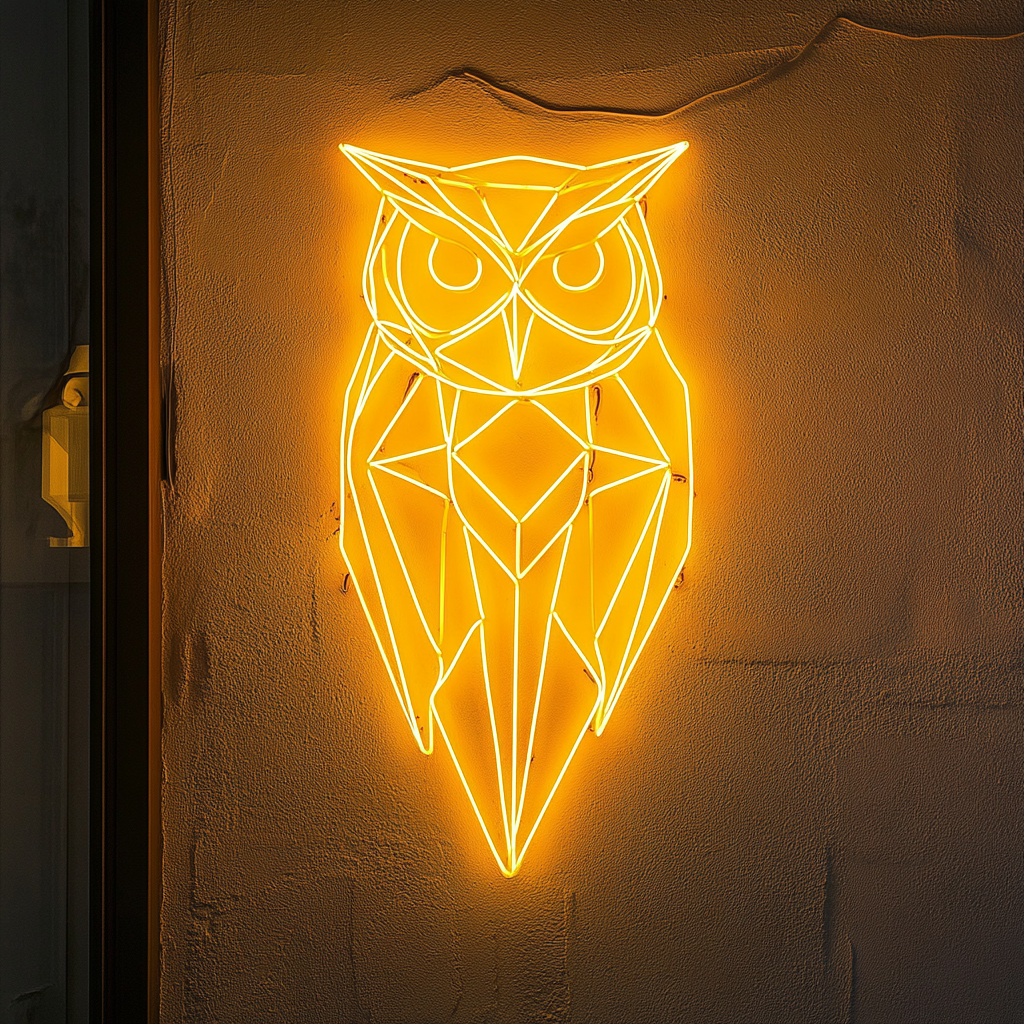 Geometric Owl - Yellow Neon Sign, 18 Inches