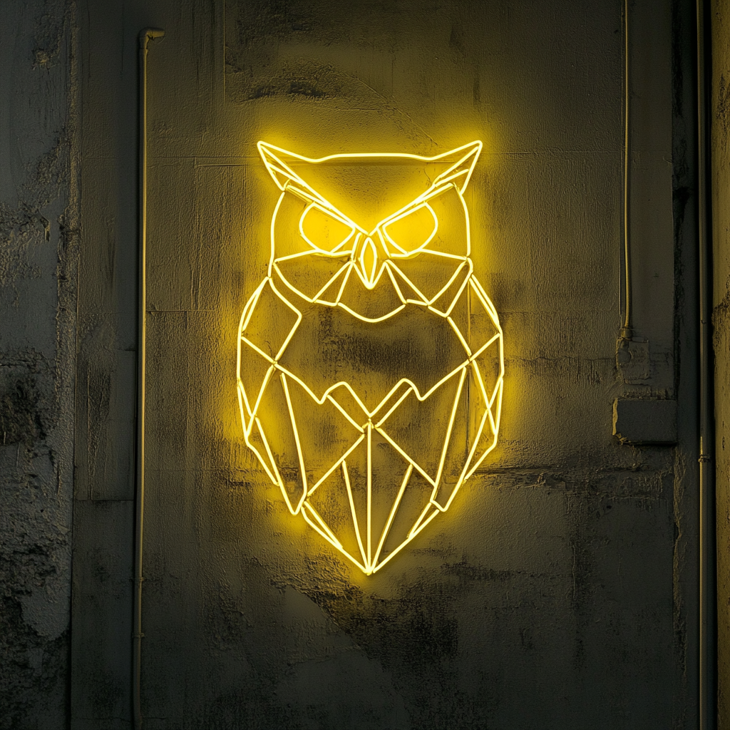 Geometric Owl - Yellow Neon Sign, 24 Inches