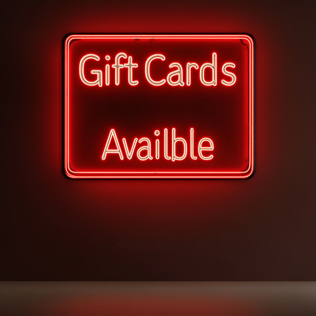 "Gift Cards Available" - Red Neon Sign, 24 Inches