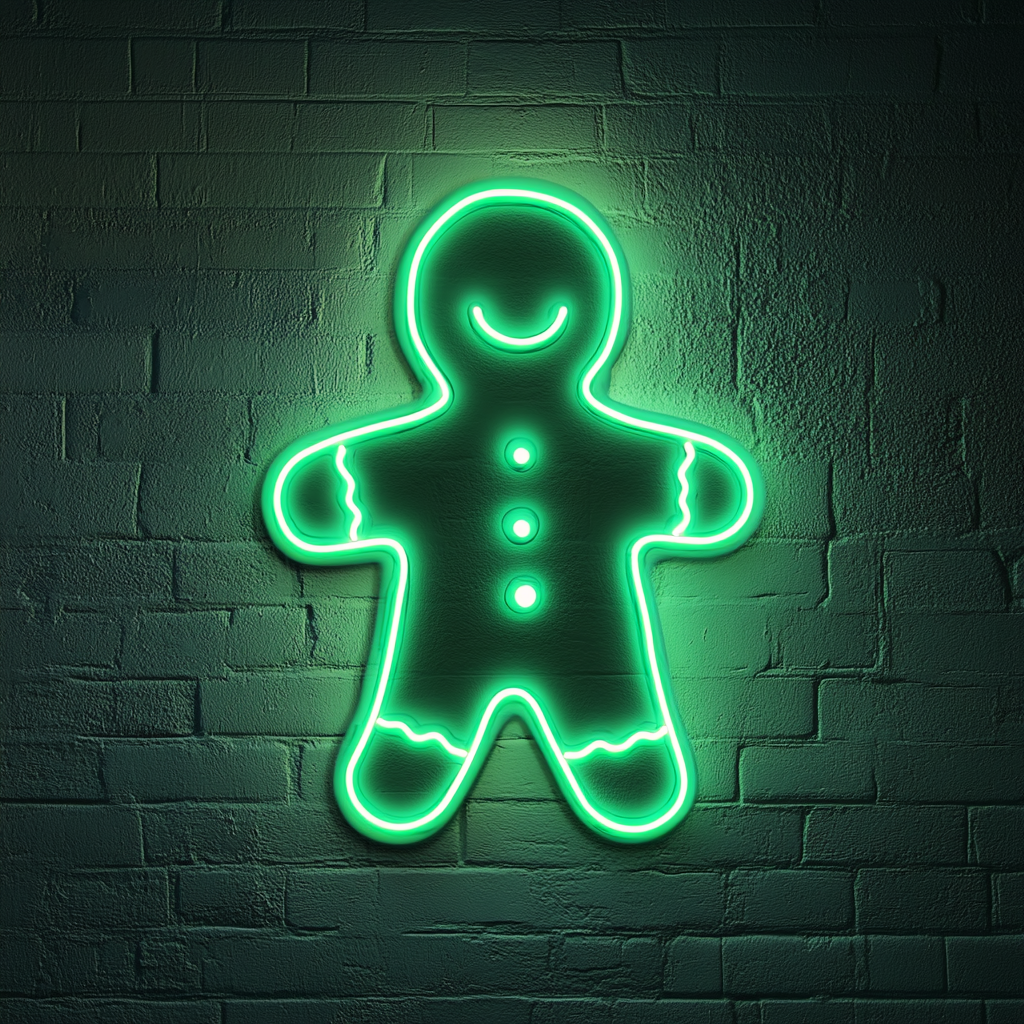 Gingerbread Man - Green Neon Sign, 18 Inches