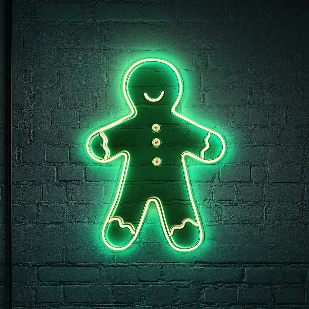 Gingerbread Man - Green Neon Sign, 24 Inches