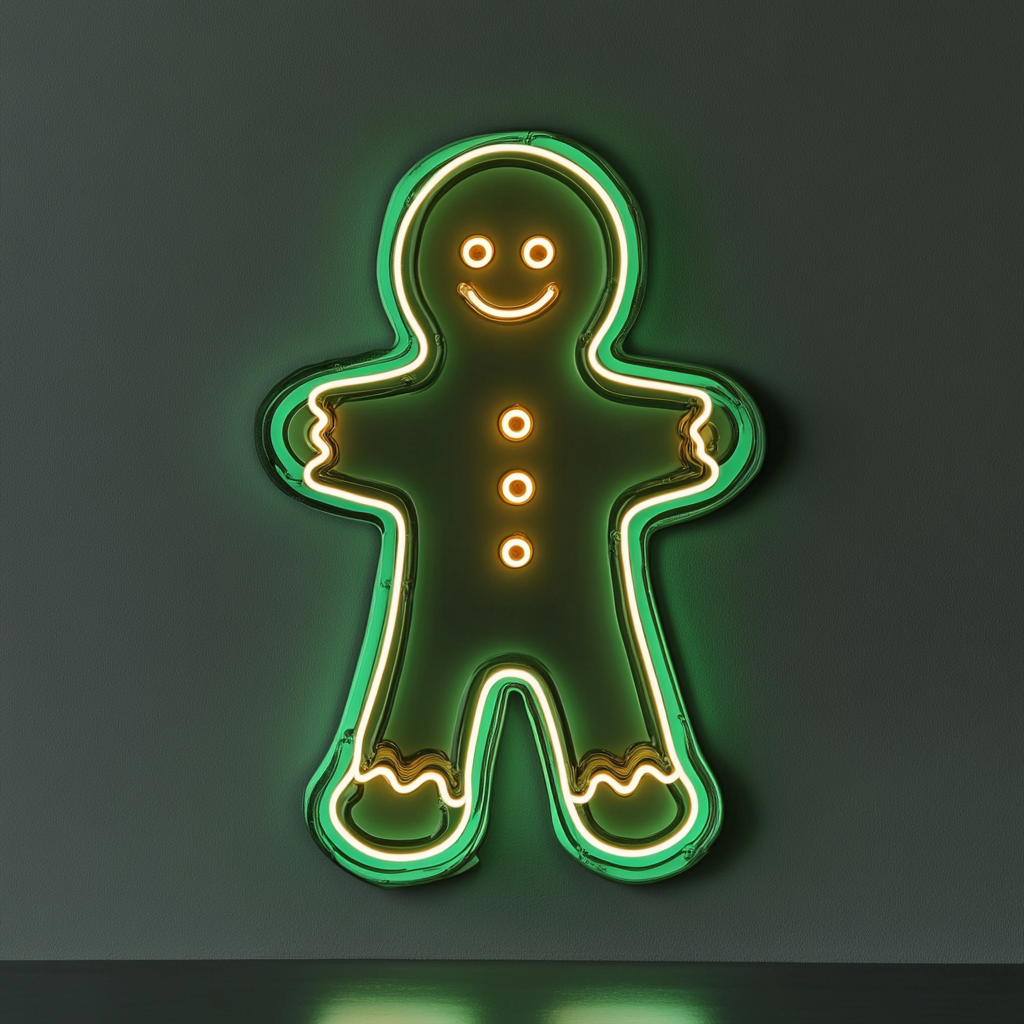 Gingerbread Man - Green Neon Sign, 24 Inches