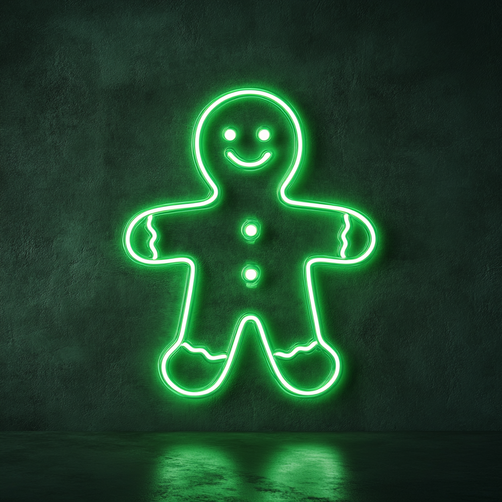 Gingerbread Man - Green Neon Sign, 18 Inches