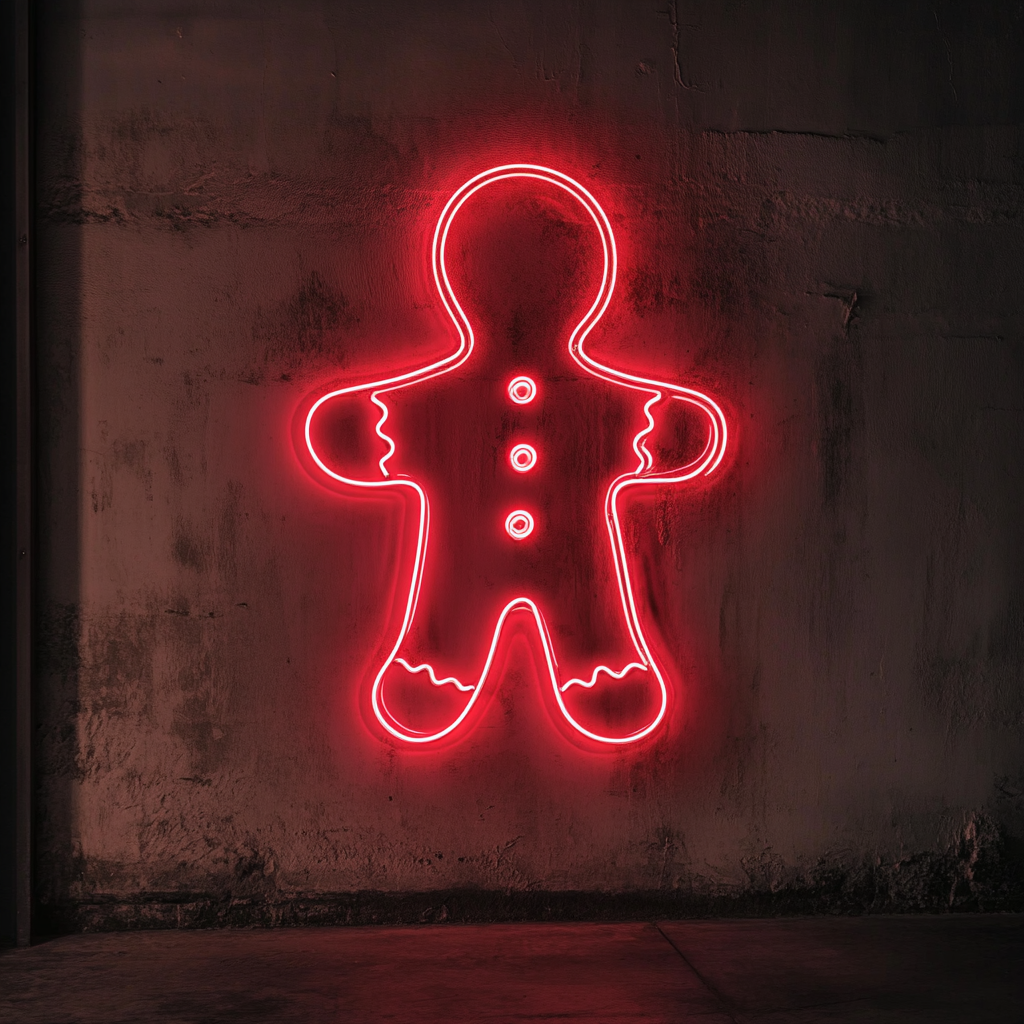 Gingerbread Man - Red Neon Sign, 24 Inches