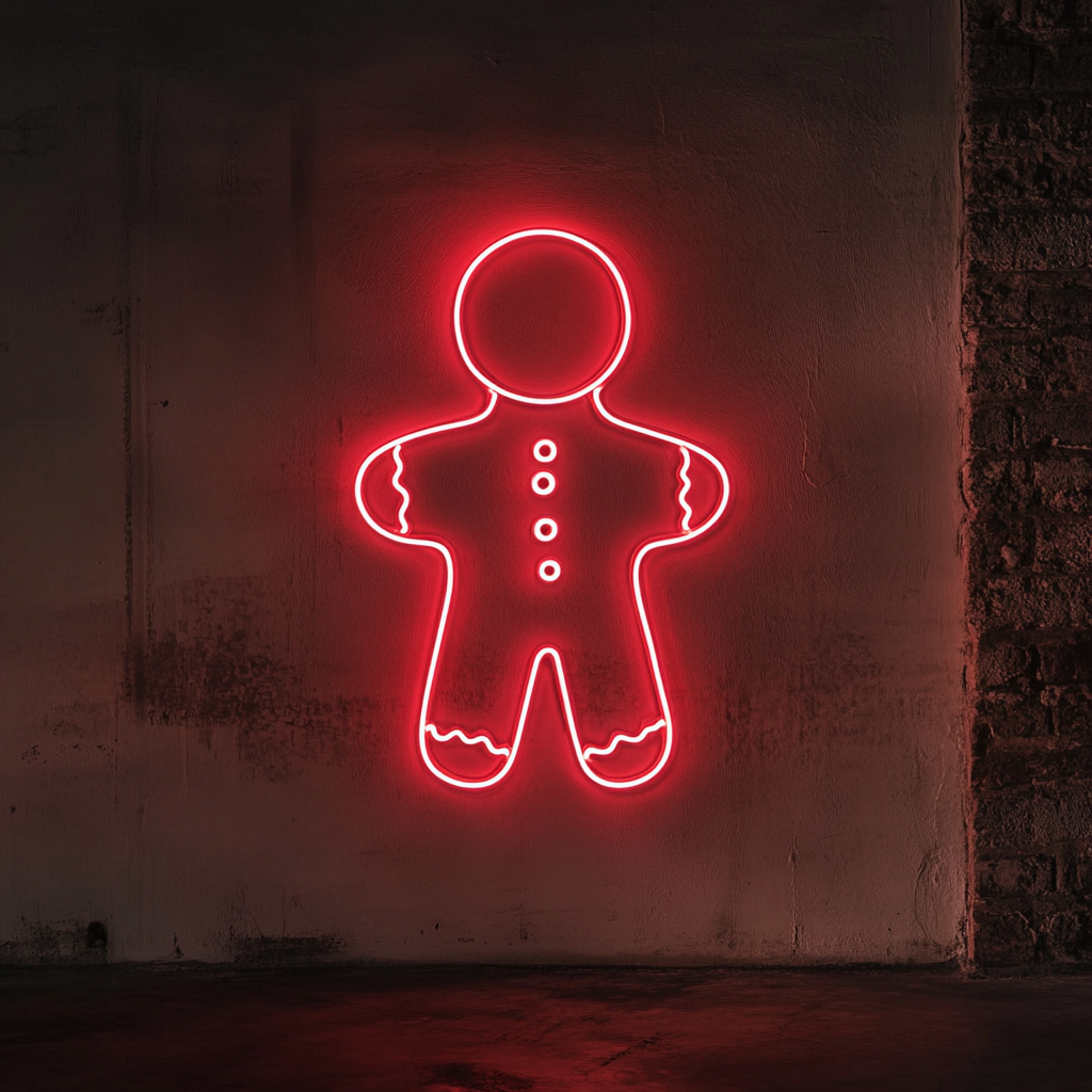 Gingerbread Man - Red Neon Sign, 18 Inches