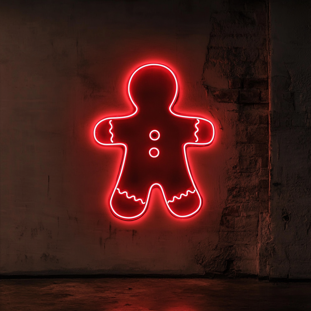 Gingerbread Man - Red Neon Sign, 18 Inches
