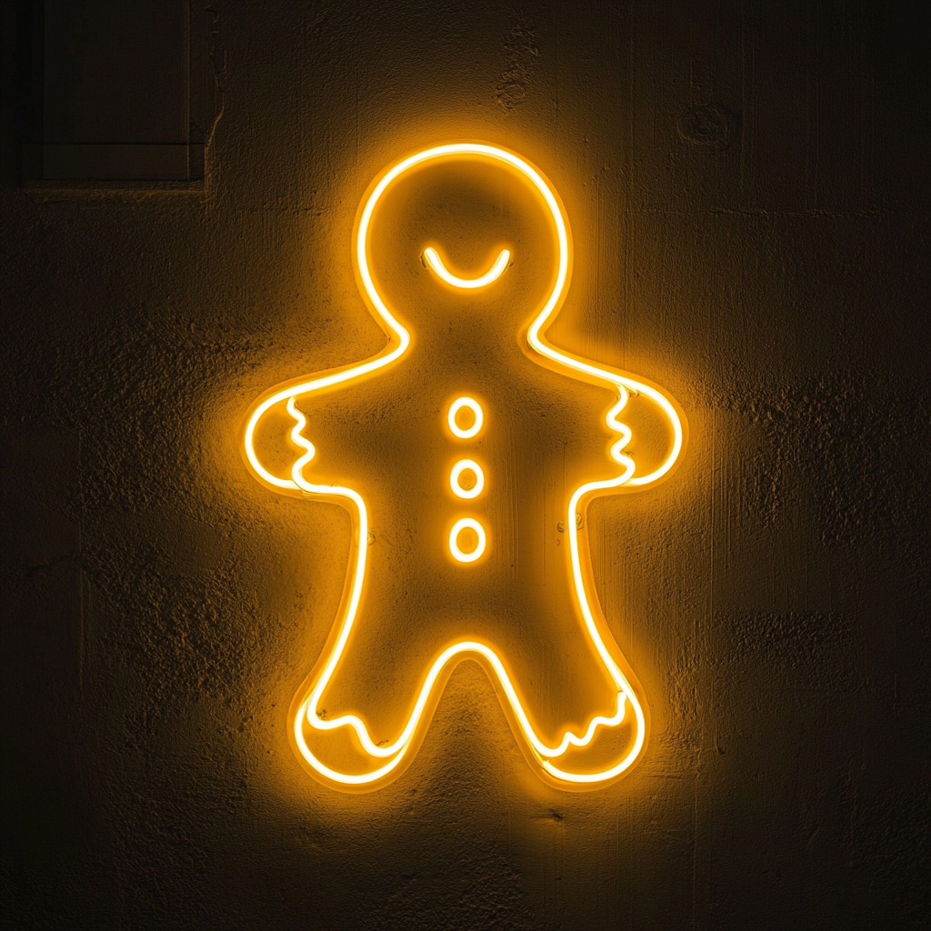 Gingerbread Man - Yellow Neon Sign, 18 Inches