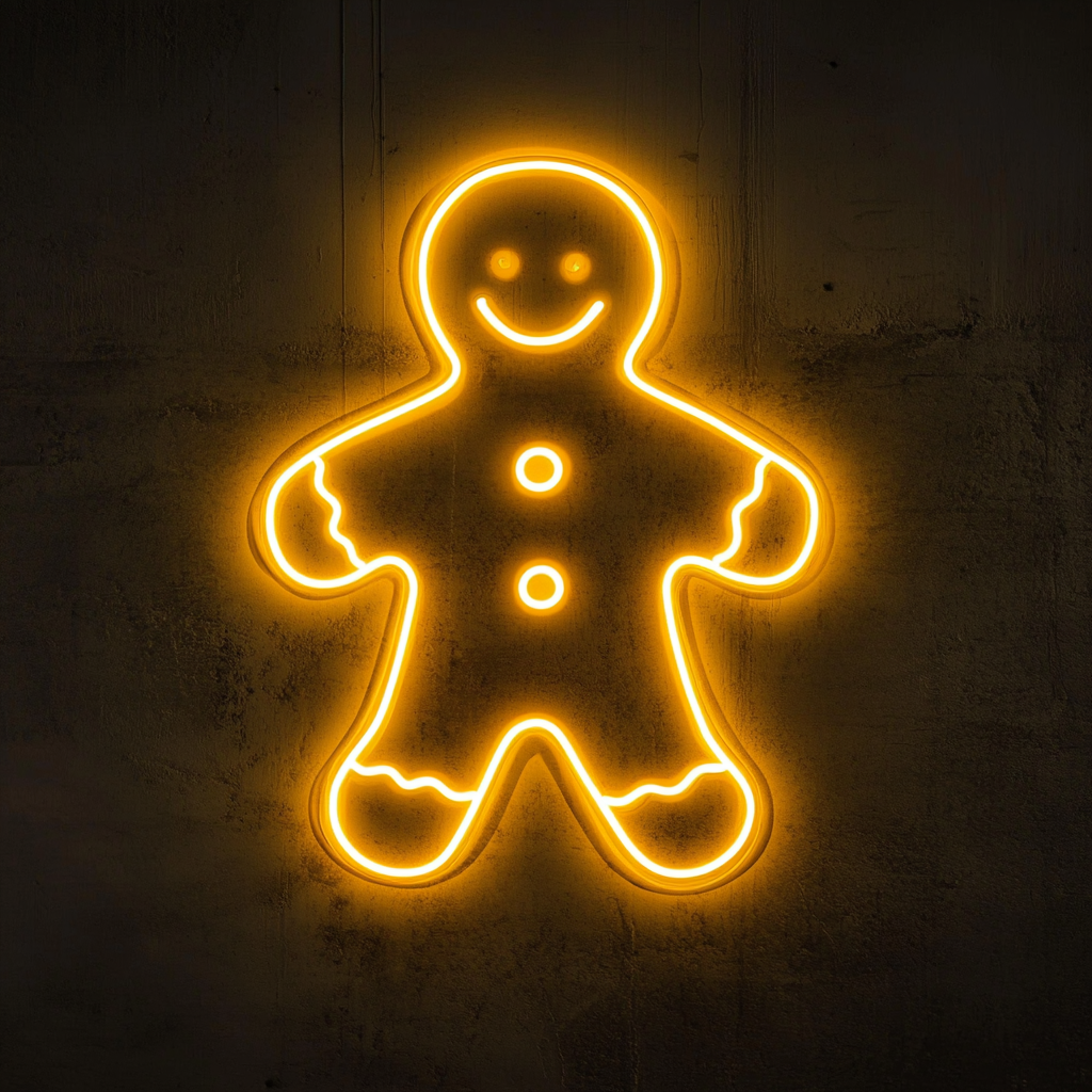Gingerbread Man - Yellow Neon Sign, 18 Inches