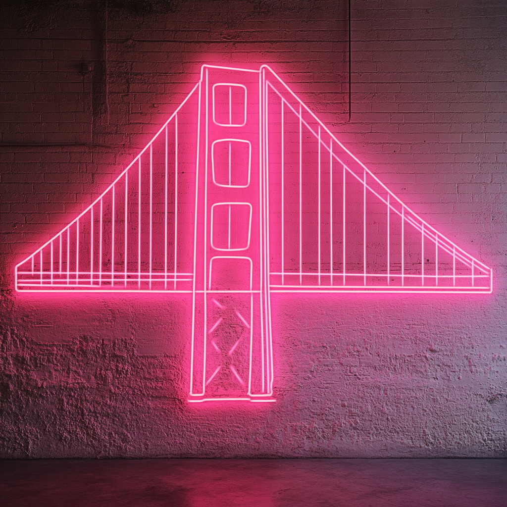 Goldengate Bridge - Pink Neon Sign, 18 Inches