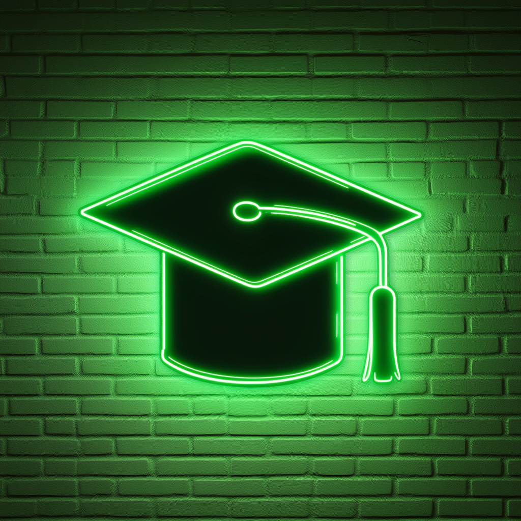 Graduation Cap - Green Neon Sign, 24 Inches