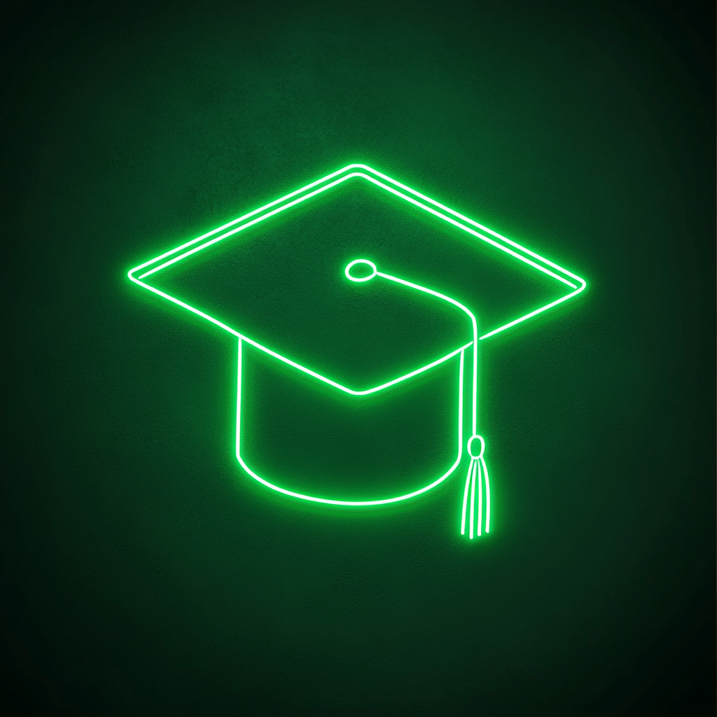 Graduation Cap - Green Neon Sign, 24 Inches