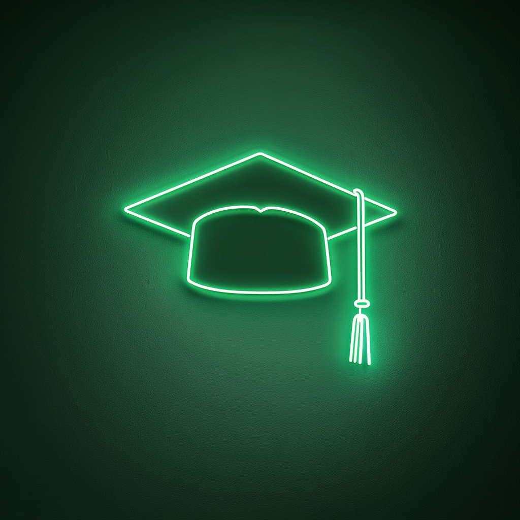 Graduation Cap - Green Neon Sign, 18 Inches