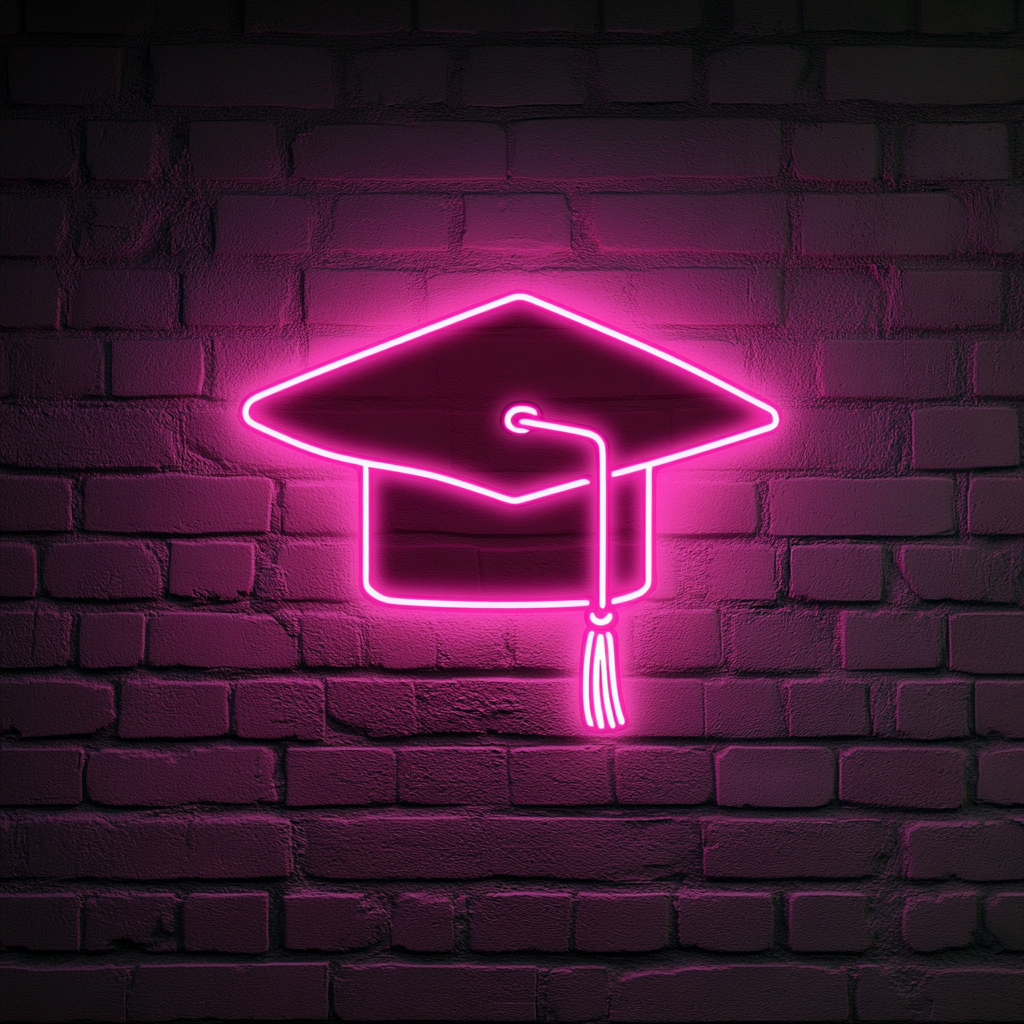 Graduation Cap - Pink Neon Sign, 24 Inches