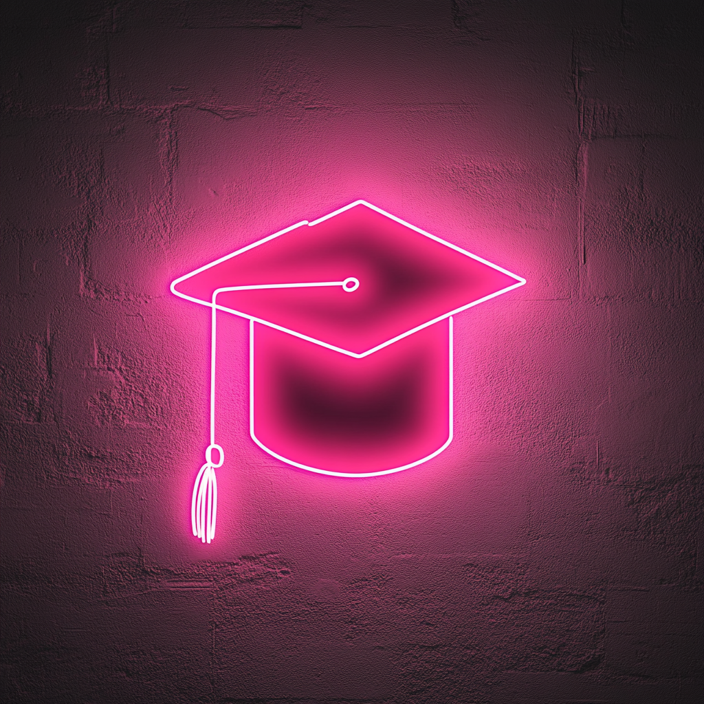 Graduation Cap - Pink Neon Sign, 18 Inches