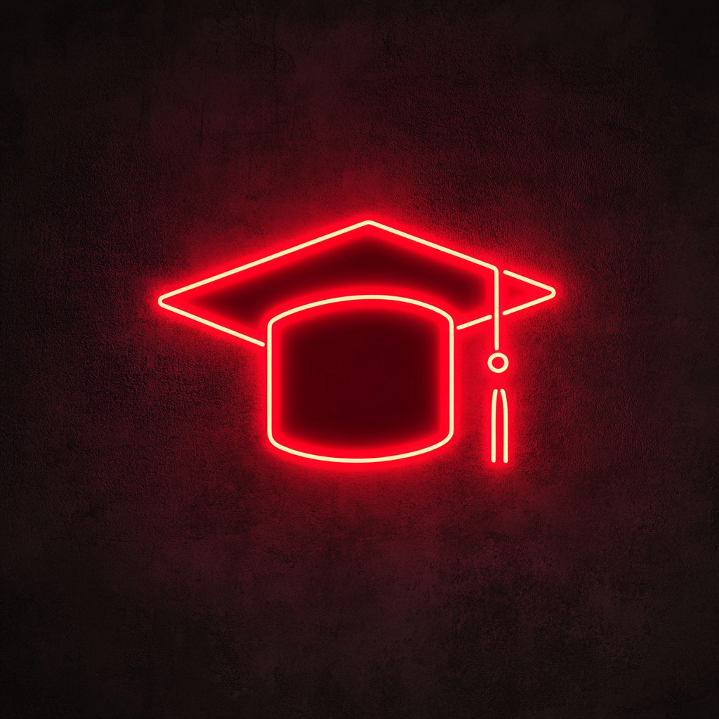 Graduation Cap - Red Neon Sign, 24 Inches
