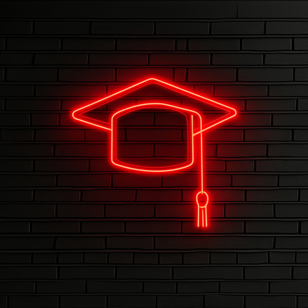 Graduation Cap - Red Neon Sign, 18 Inches