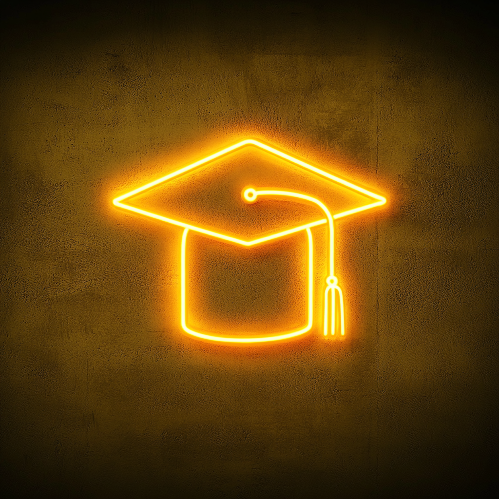 Graduation Cap - Yellow Neon Sign, 24 Inches