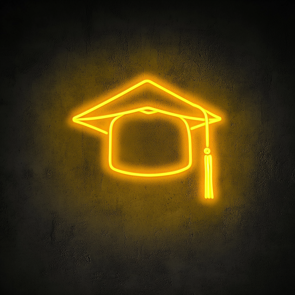 Graduation Cap - Yellow Neon Sign, 24 Inches