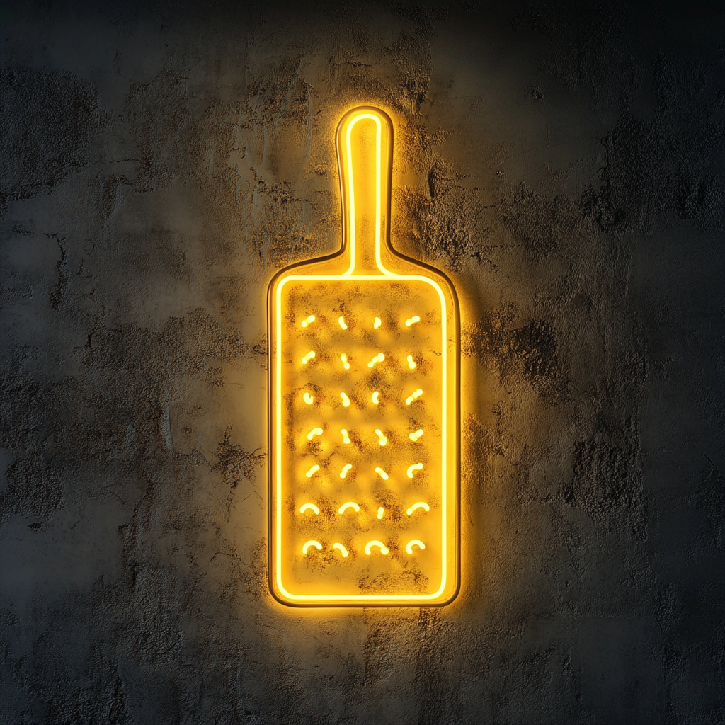 Grater with Cheese - Yellow Neon Sign, 24 Inches