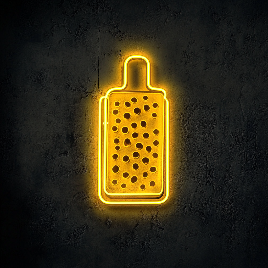 Grater with Cheese - Yellow Neon Sign, 18 Inches