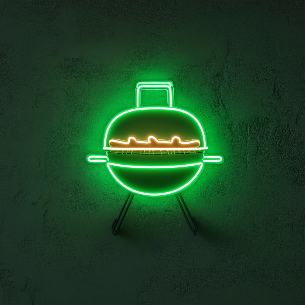 Grill with Hot Dogs - Green Neon Sign, 18 Inches