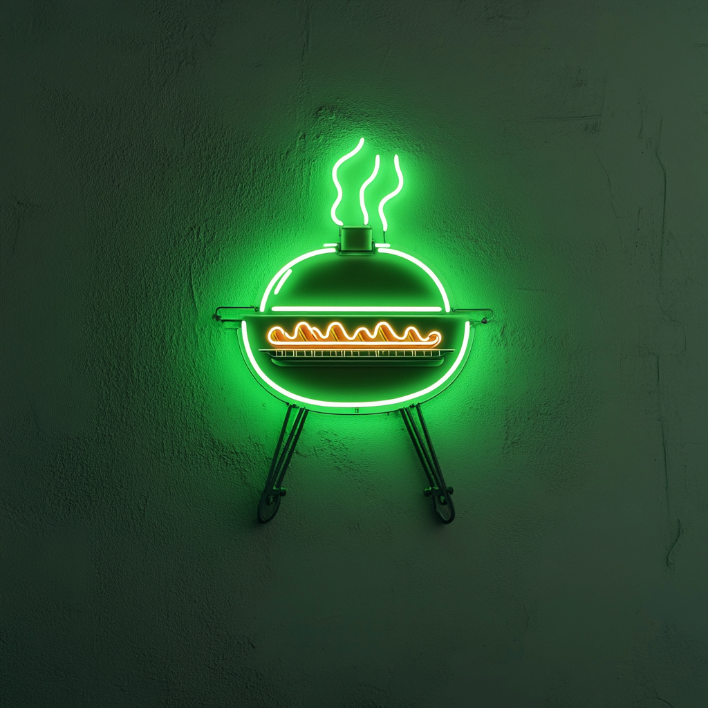 Grill with Hot Dogs - Green Neon Sign, 18 Inches