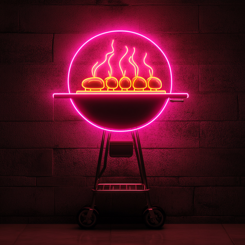 Grill with Hot Dogs - Pink Neon Sign, 24 Inches
