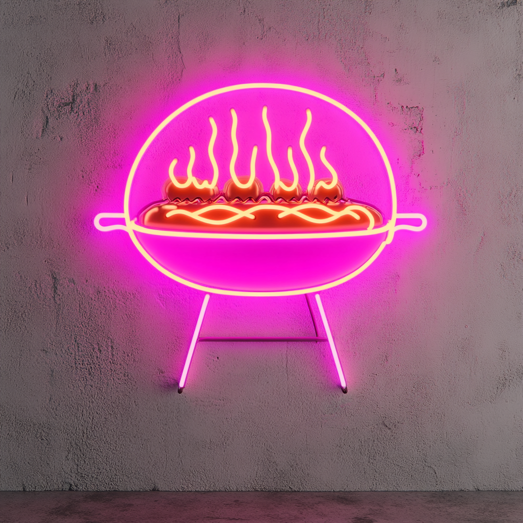 Grill with Hot Dogs - Pink Neon Sign, 24 Inches