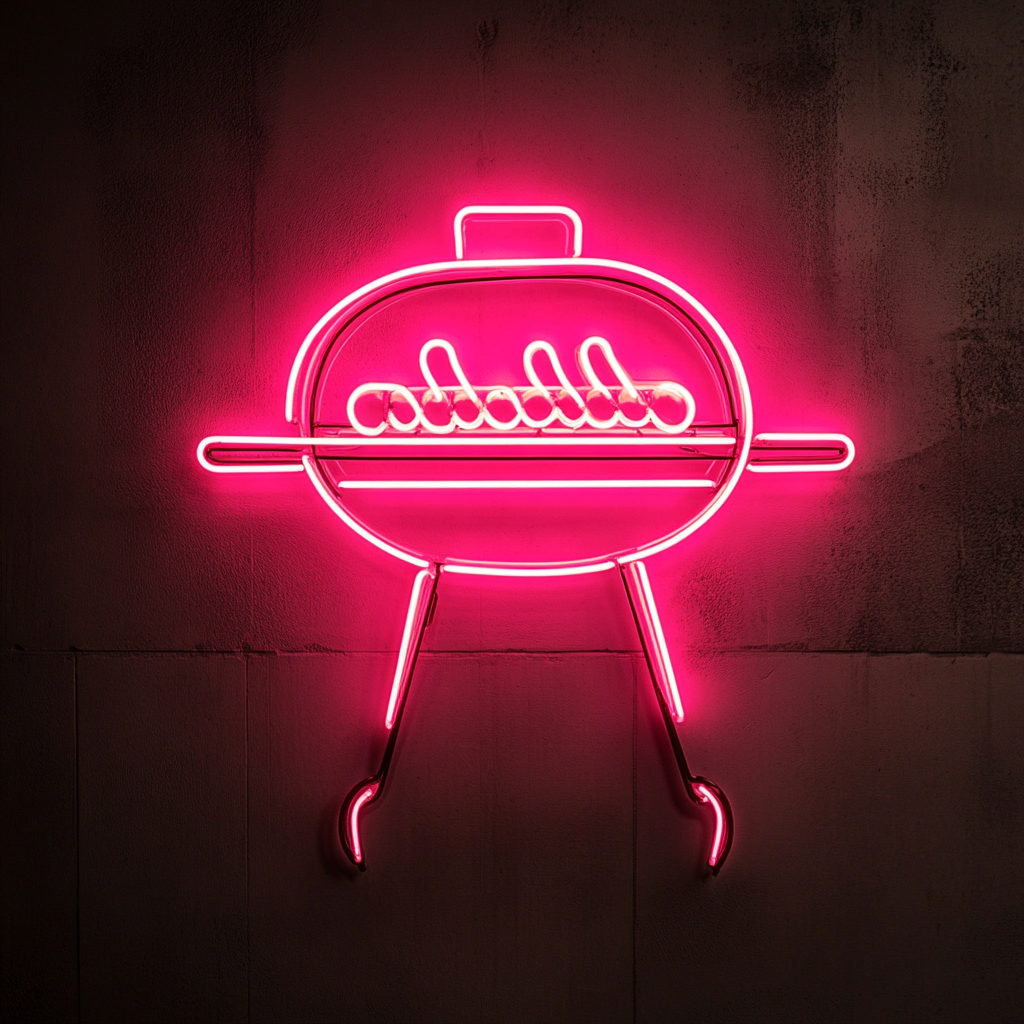 Grill with Hot Dogs - Pink Neon Sign, 18 Inches