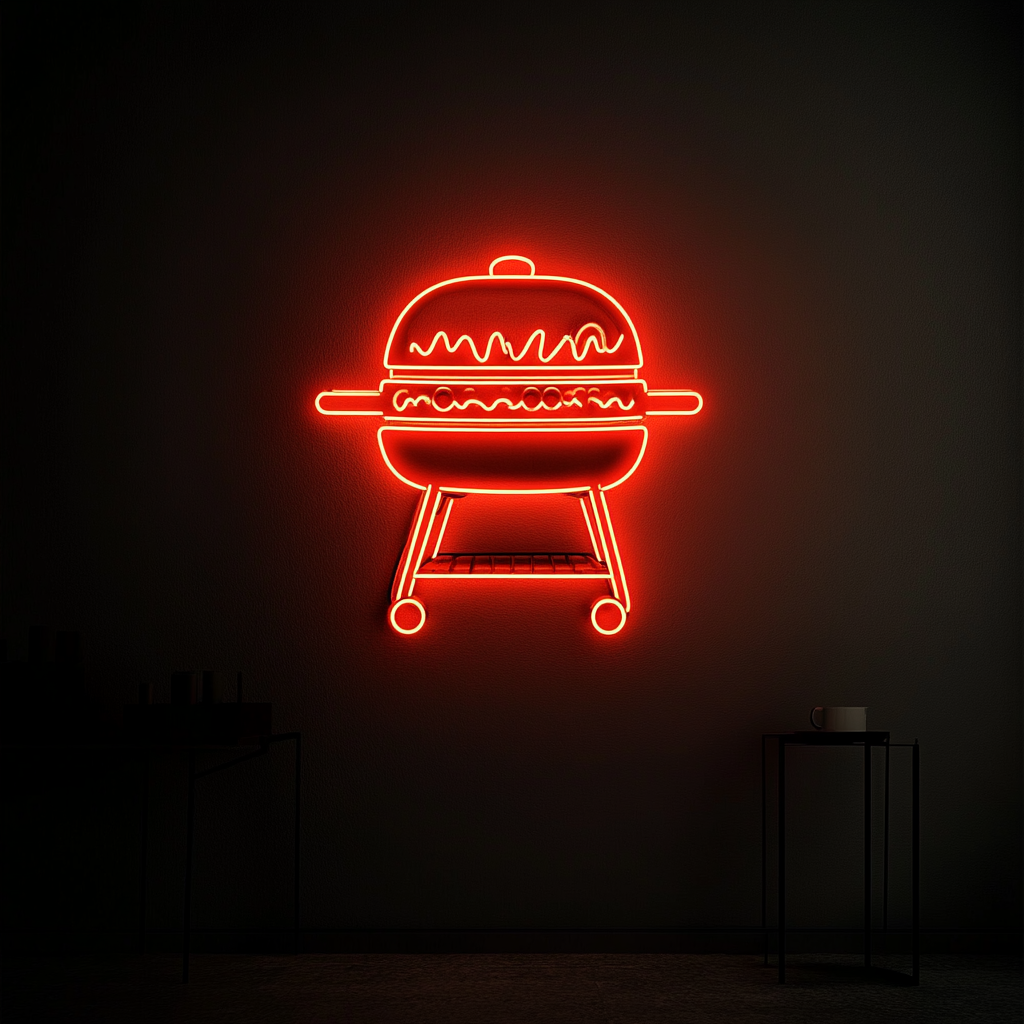 Grill with Hot Dogs - Red Neon Sign, 18 Inches