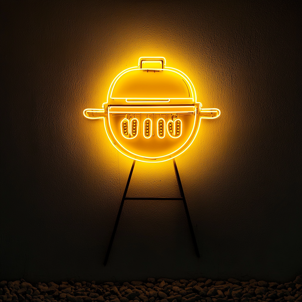 Grill with Hot Dogs - Yellow Neon Sign, 24 Inches