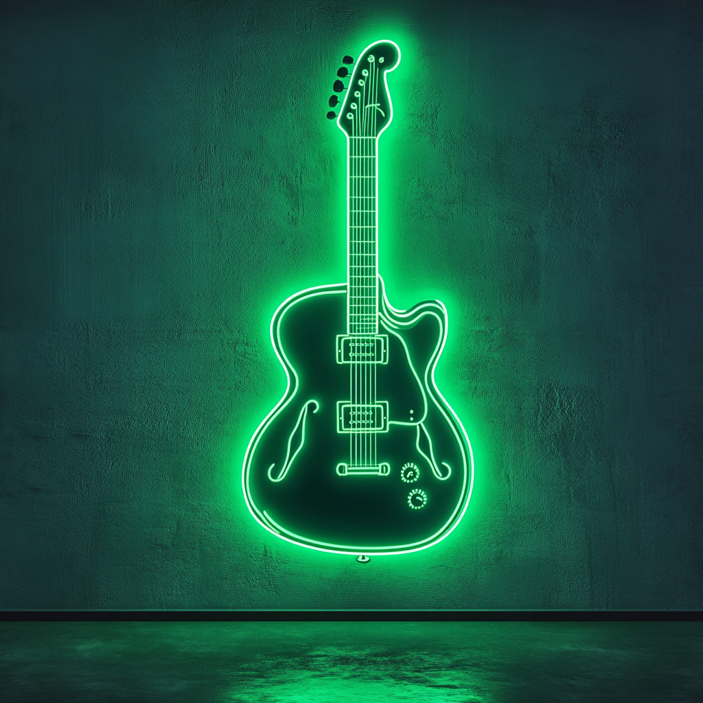 Guitar and Amp - Green Neon Sign, 24 Inches