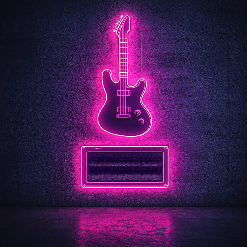Guitar and Amp - Pink Neon Sign, 18 Inches