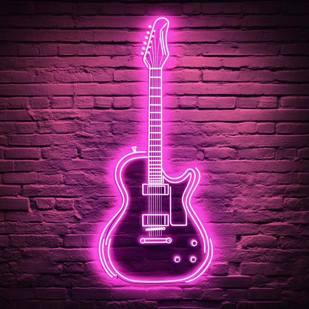 Guitar and Amp - Pink Neon Sign, 18 Inches