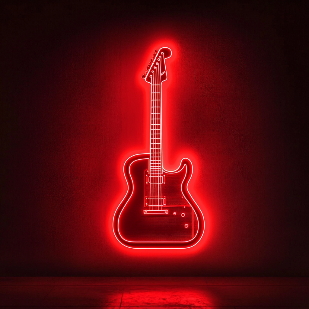 Guitar and Amp - Red Neon Sign, 24 Inches
