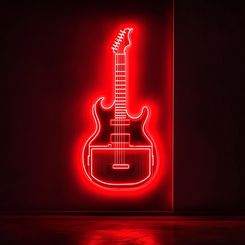 Guitar and Amp - Red Neon Sign, 24 Inches