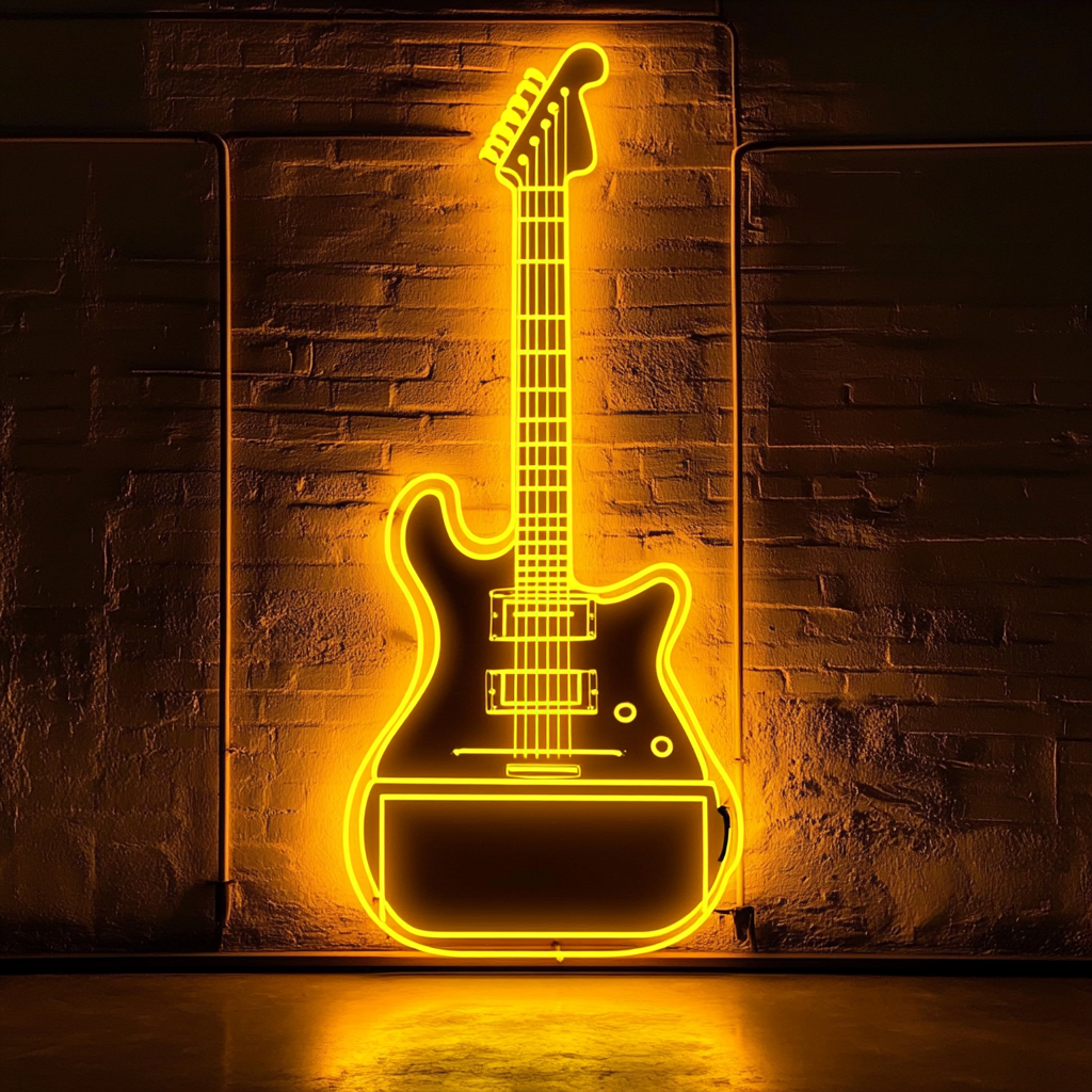 Guitar and Amp - Yellow Neon Sign, 24 Inches