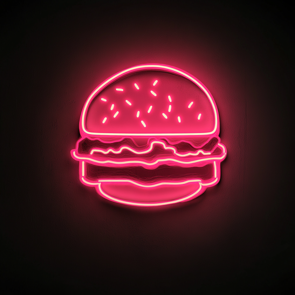 Hamburger with Lettuce and Tomato - Pink Neon Sign, 18 Inches