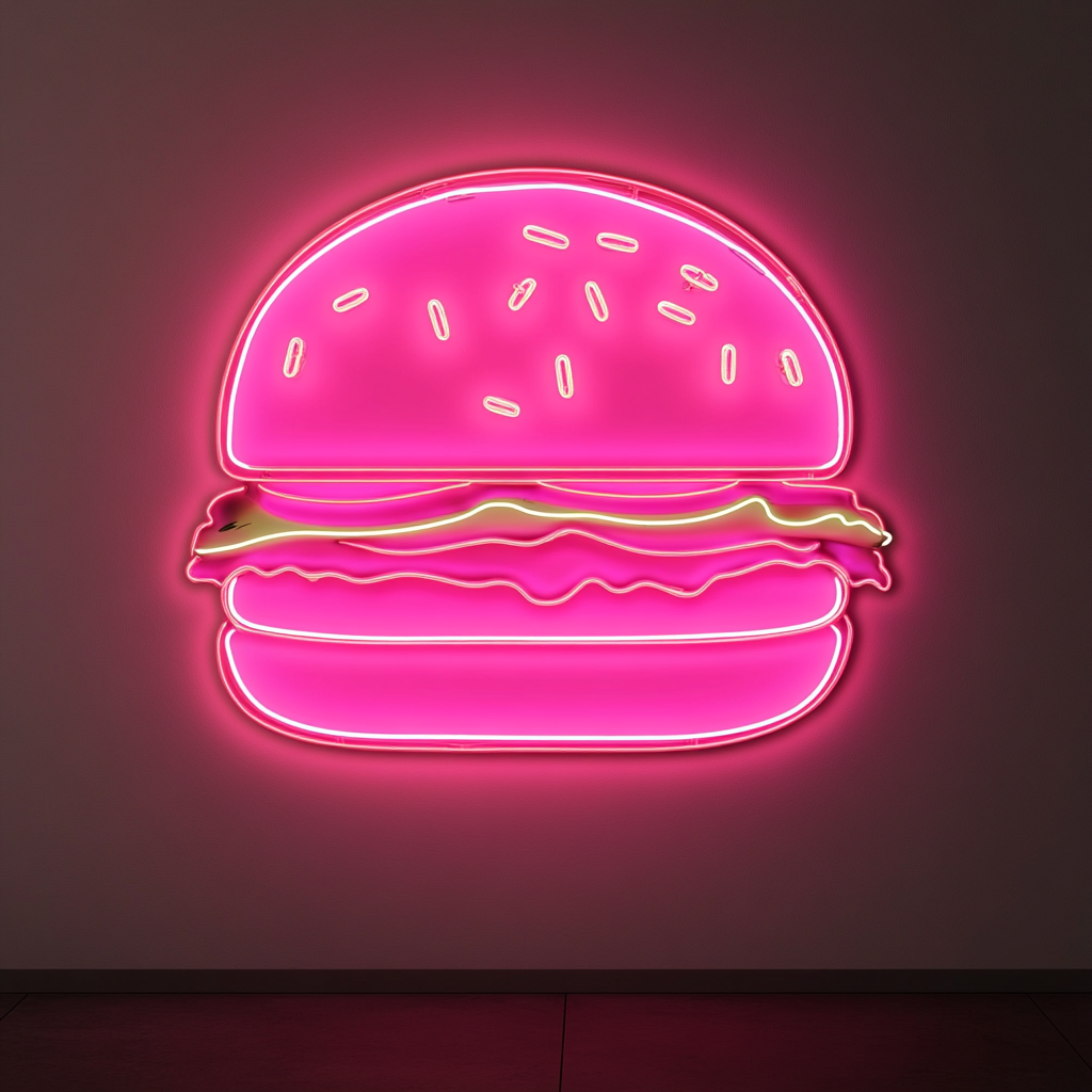 Hamburger with Lettuce and Tomato - Pink Neon Sign, 24 Inches