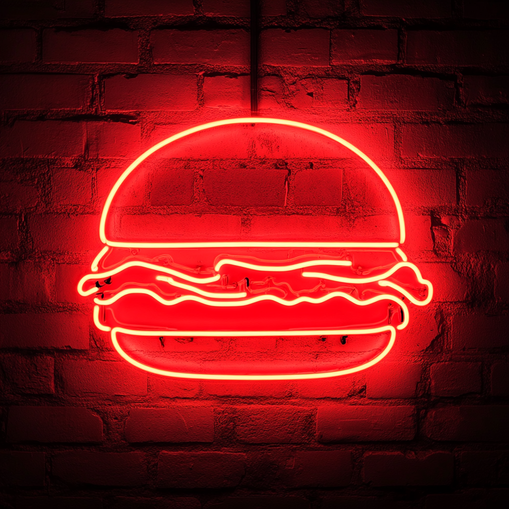 Hamburger with Lettuce and Tomato - Red Neon Sign, 24 Inches