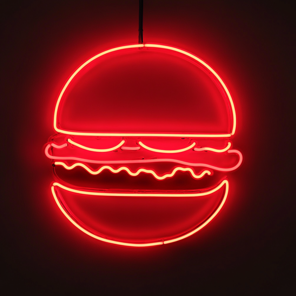 Hamburger with Lettuce and Tomato - Red Neon Sign, 18 Inches