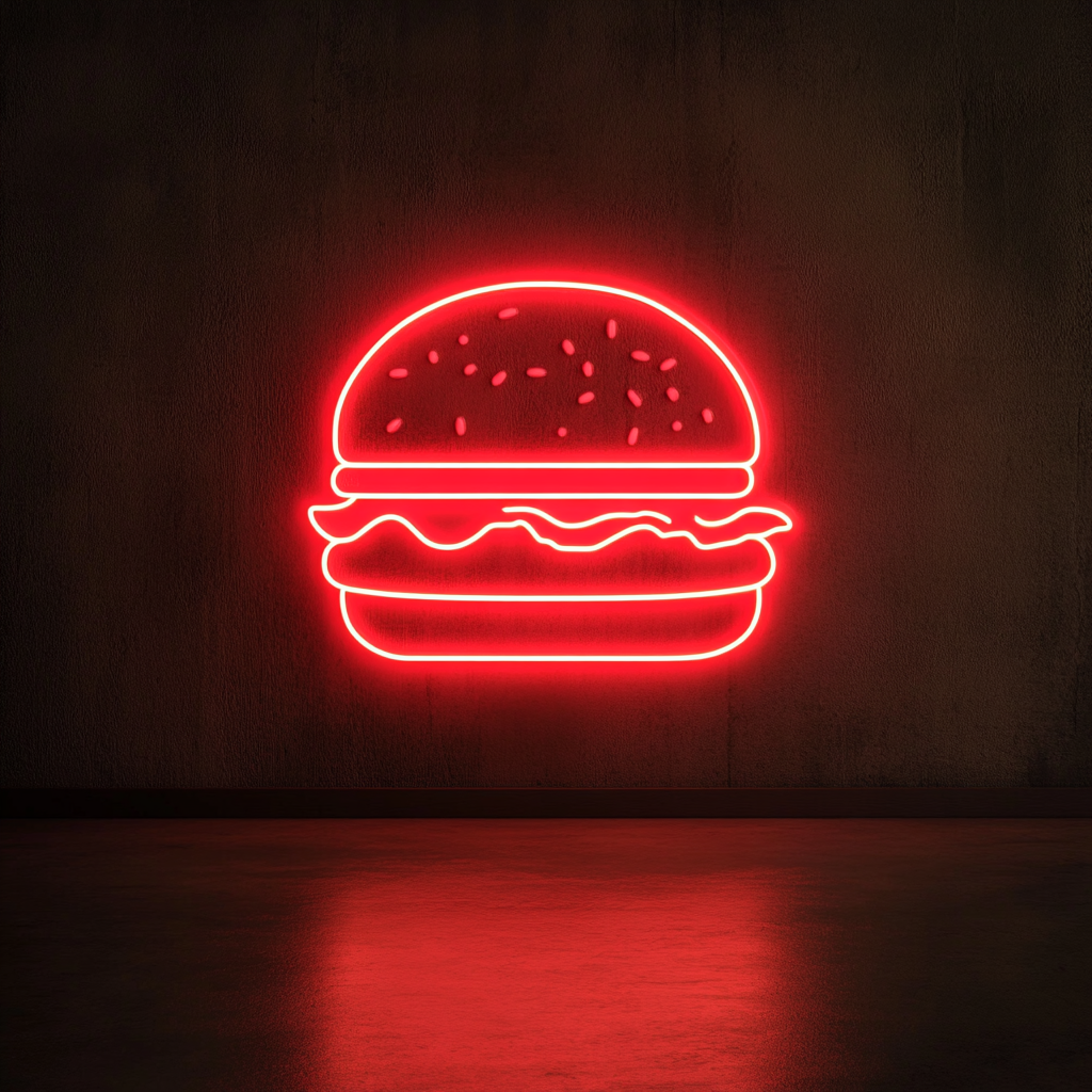 Hamburger with Lettuce and Tomato - Red Neon Sign, 18 Inches