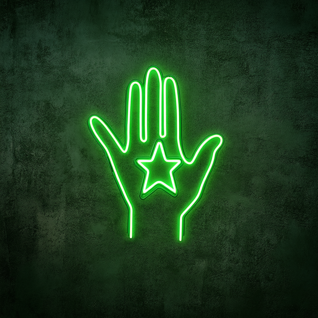 Hand Holding Star - Green Neon Sign, 18 Inches