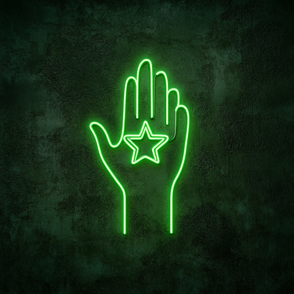 Hand Holding Star - Green Neon Sign, 18 Inches
