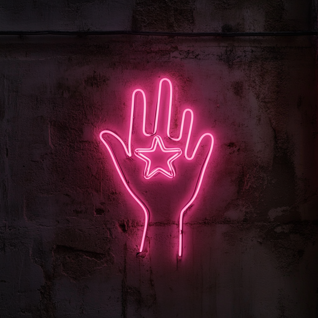 Hand Holding Star - Pink Neon Sign, 24 Inches