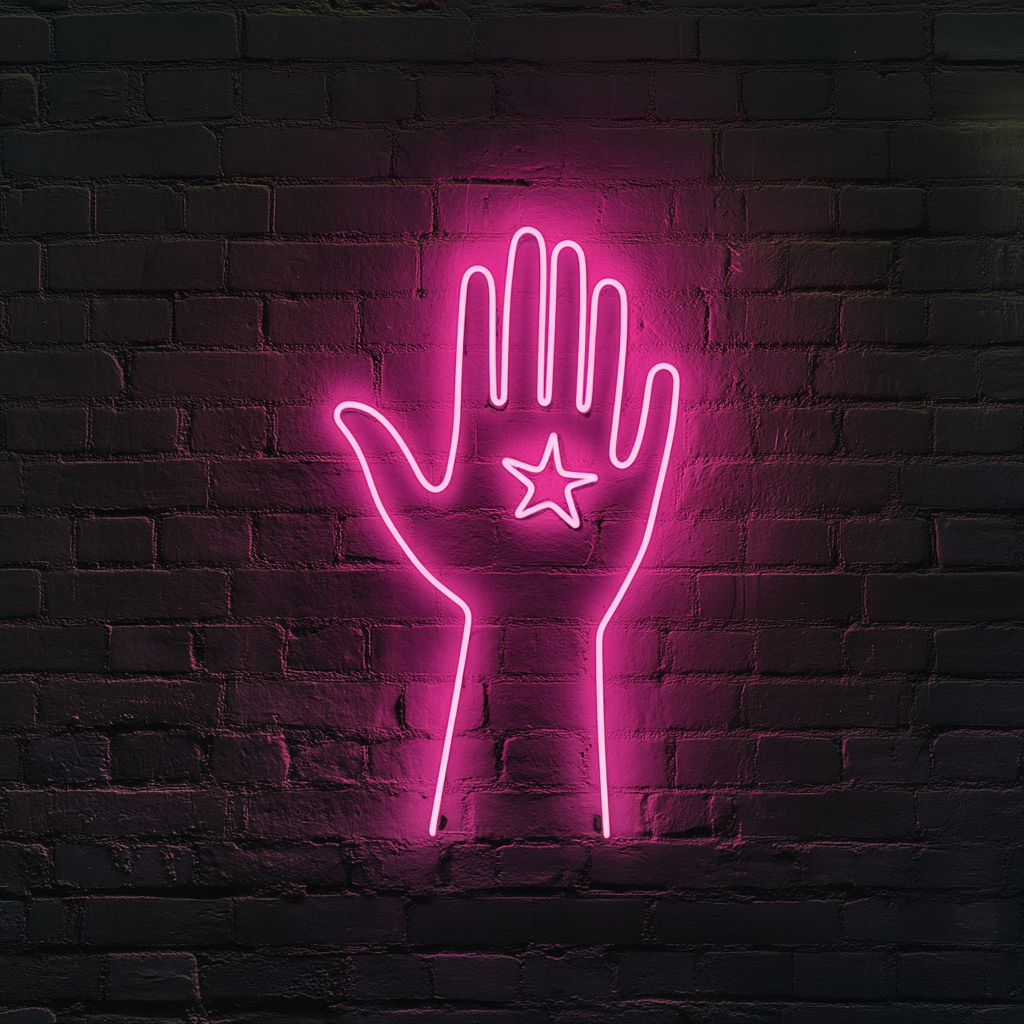 Hand Holding Star - Pink Neon Sign, 18 Inches