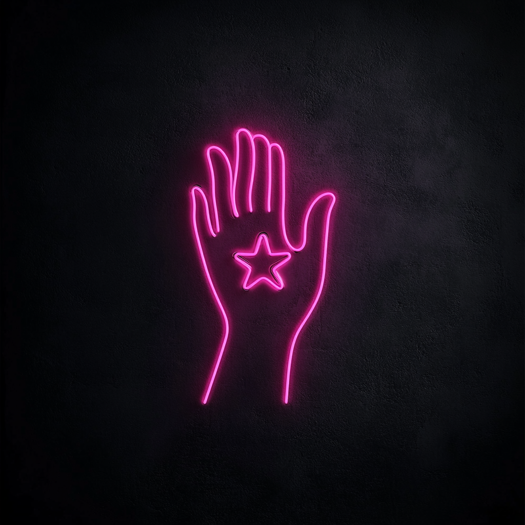 Hand Holding Star - Pink Neon Sign, 18 Inches