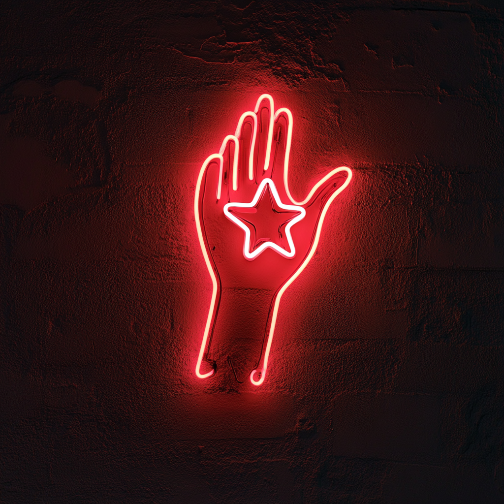 Hand Holding Star - Red Neon Sign, 18 Inches